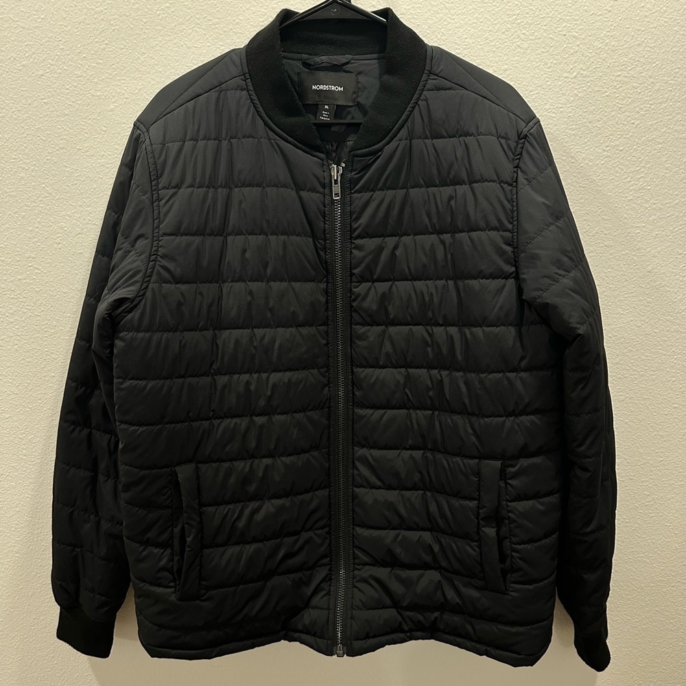 Nordstrom Men's Black Quilted BomberJacket XL pockets zip up varsity coat